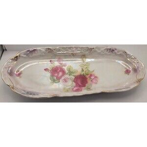 BT Co. Oval Dish Germany Porcelain Trinket Condiment Bowl Rose Pink Teal Cottage